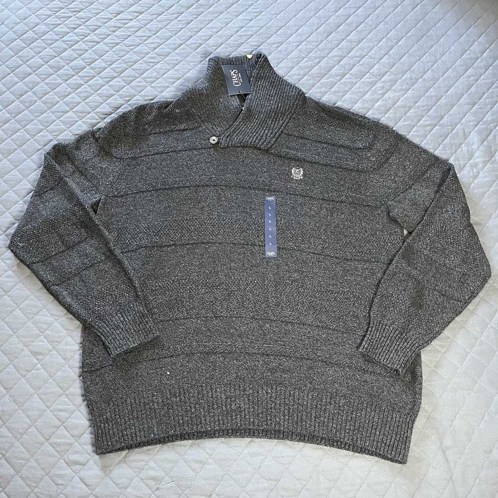 Chaps Men's Textured Basket Weave Twist‎ Collar Pullover Sweater L NWT